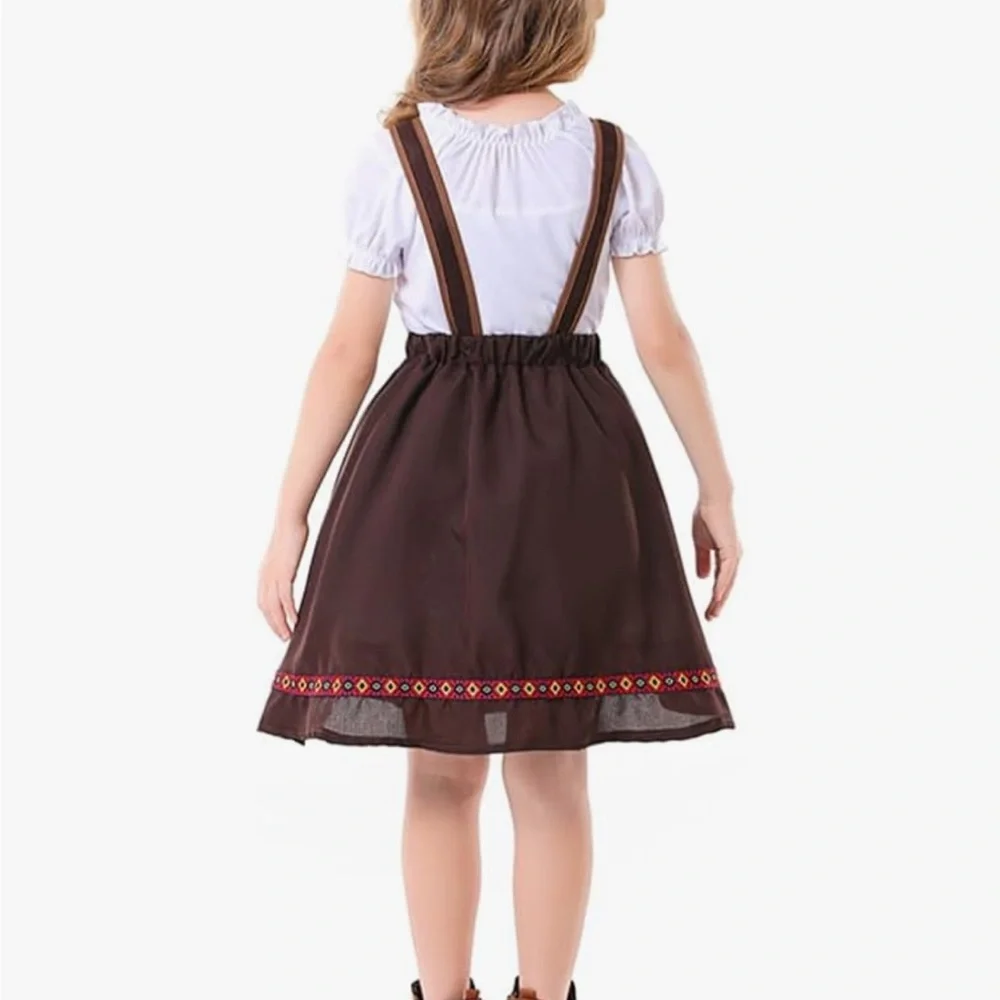 Kids Bavarian Costume Dress - Brown and White | Size 8-10